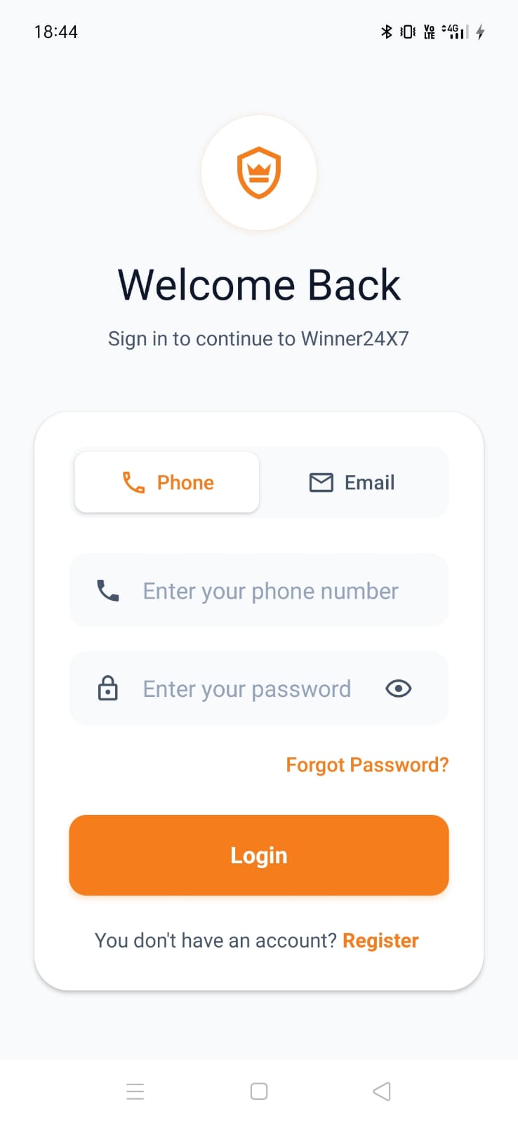 Winner24x7 login or onboarding screen